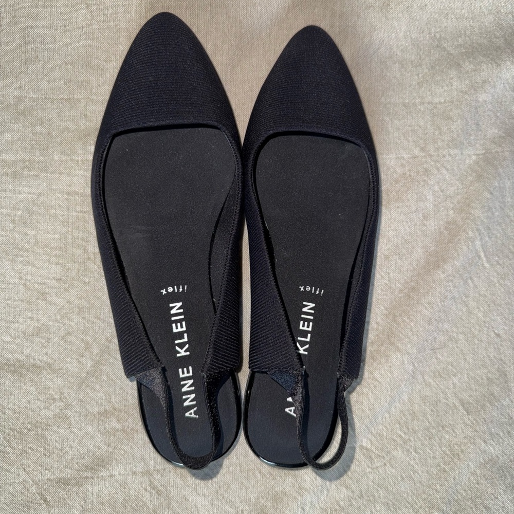 Anne Klein Black Pointed Toe Slingback Flats